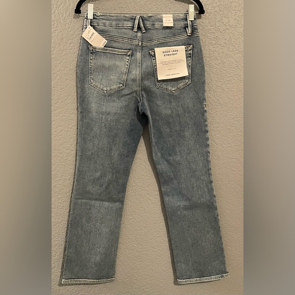 NWT Good American Good Legs Straight High Rise Distressed Jeans Blue Size 8 - Picture 4 of 13
